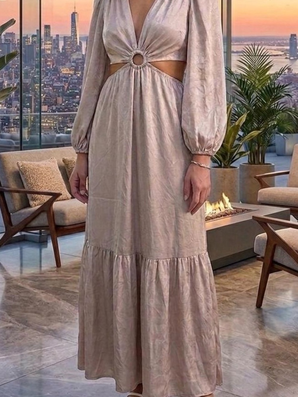 Women's Altar’d State Champagne Cutout Maxi Dress